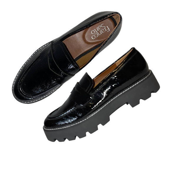 Franco Sarto Shoes - Franco Sarto Balin Lug Black faux Patent Leather Chunky Loafers Size 8.5 BNWT